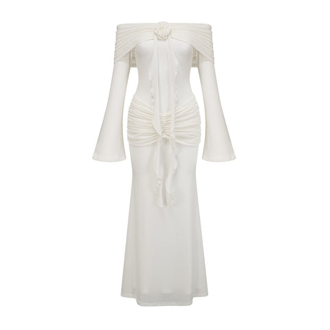 Elegant Off-Shoulder Ruched Maxi Dress