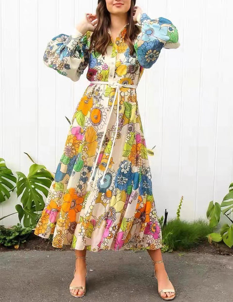 Print Long Sleeve Maxi Dress
