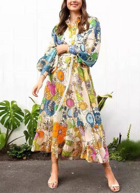 Print Long Sleeve Maxi Dress
