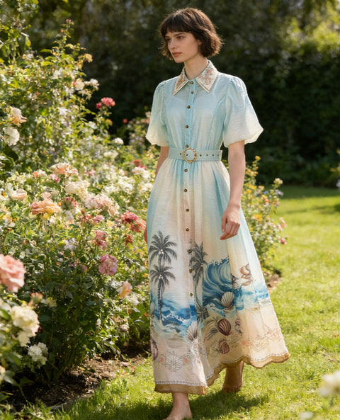 Collared Puff-Sleeve Dress