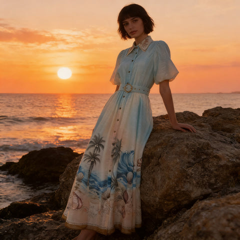 Collared Puff-Sleeve Dress
