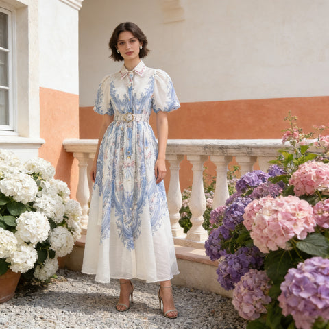 Collared Puff-Sleeve Dress