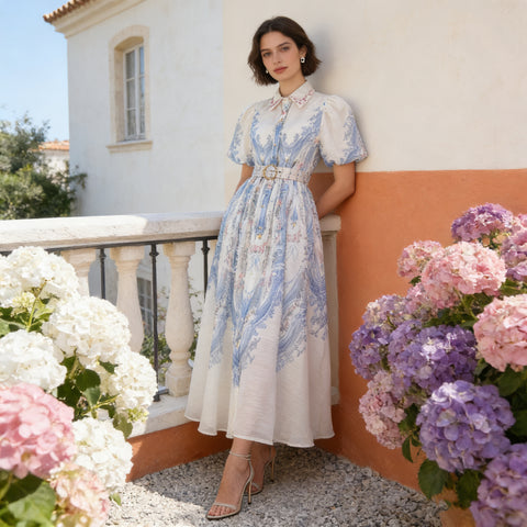 Collared Puff-Sleeve Dress