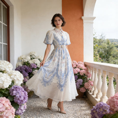 Collared Puff-Sleeve Dress