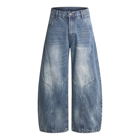 Dark blue loose-fitting wide-knife jeans