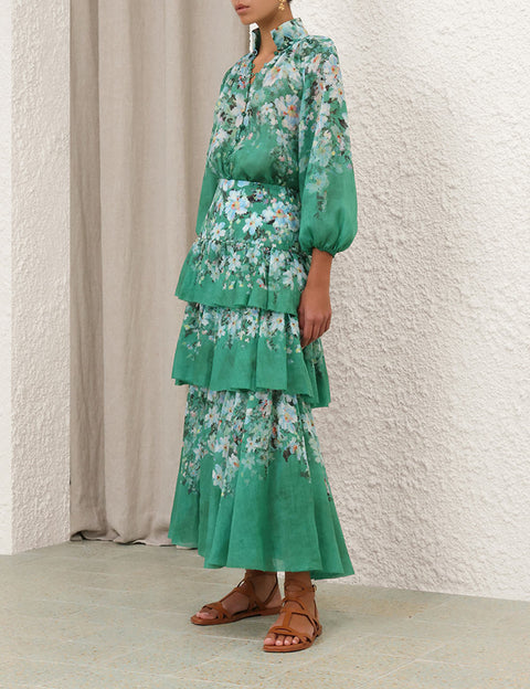 Printed Two-Piece High-Waisted Midi Dress