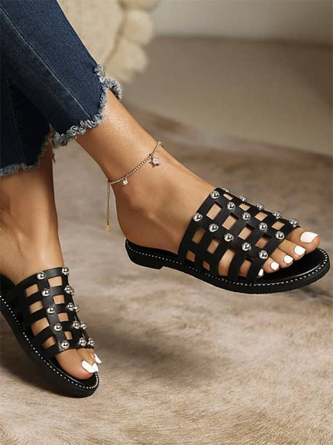 Hollow Out Rivets Peep Toe&Slippers