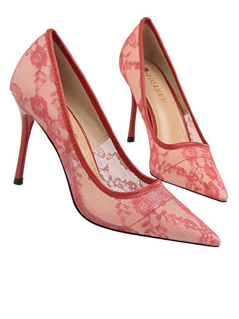 Lace Mesh Pointed Toe&Pumps