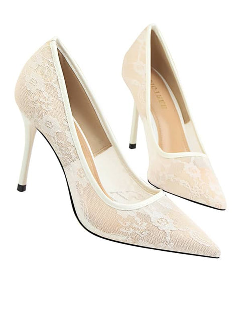 Lace Mesh Pointed Toe&Pumps