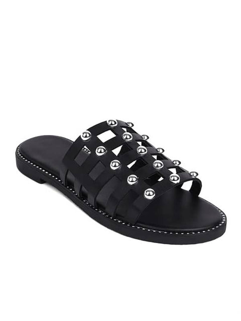Hollow Out Rivets Peep Toe&Slippers