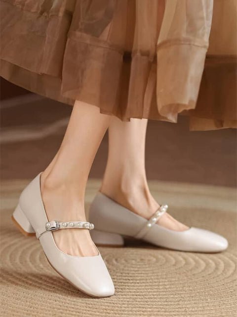 Mary Jane Pearls Block Heel
