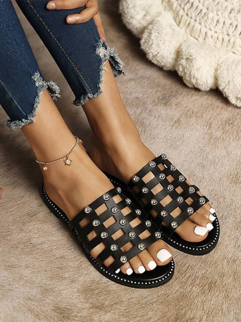 Hollow Out Rivets Peep Toe&Slippers
